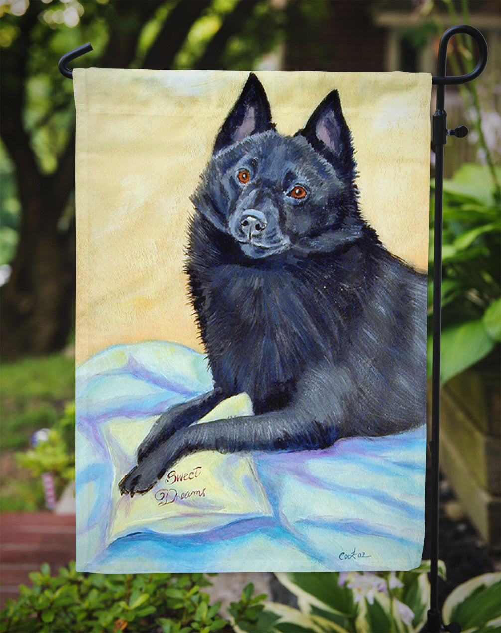 Schipperke Sweet Dreams Garden Flag – Decorative Outdoor Yard Flag