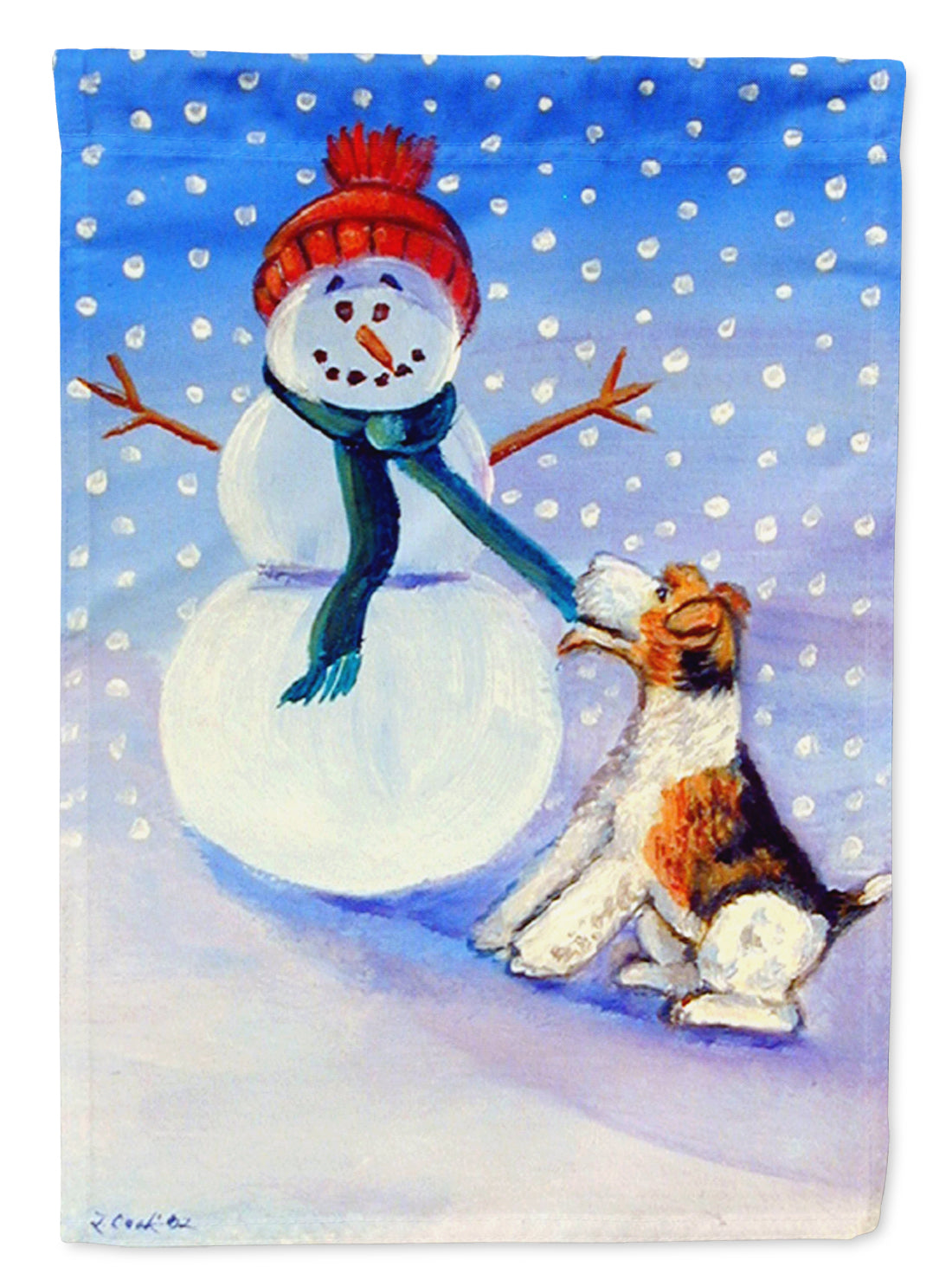 Snowman with  Fox Terrier Garden Flag – Decorative Outdoor Yard Flag