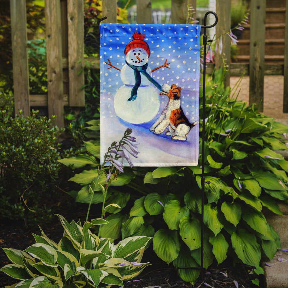 Snowman with  Fox Terrier Garden Flag – Decorative Outdoor Yard Flag