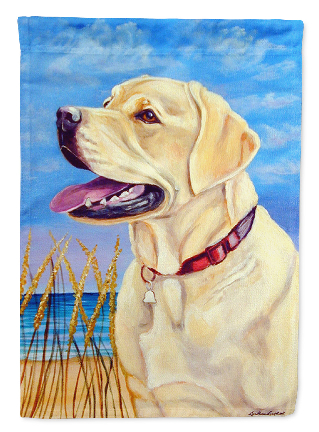 Yellow Labrador at the beach Garden Flag – Decorative Outdoor Yard Flag