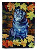 Old Black Pug in fall leaves Garden Flag – Decorative Outdoor Yard Flag