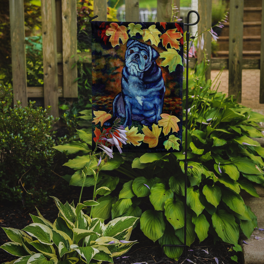 Old Black Pug in fall leaves Garden Flag – Decorative Outdoor Yard Flag