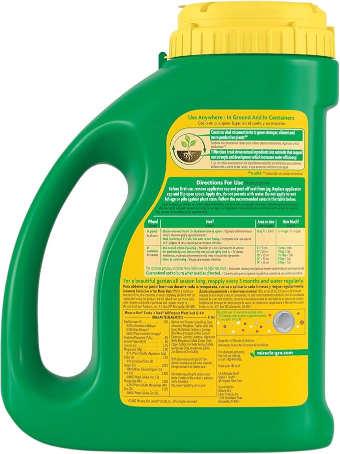 Miracle-Gro Shake 'N Feed All Purpose Plant Food, For In-Ground and Container Plants, Feeds for up to 3 Months, 4.5 lbs.