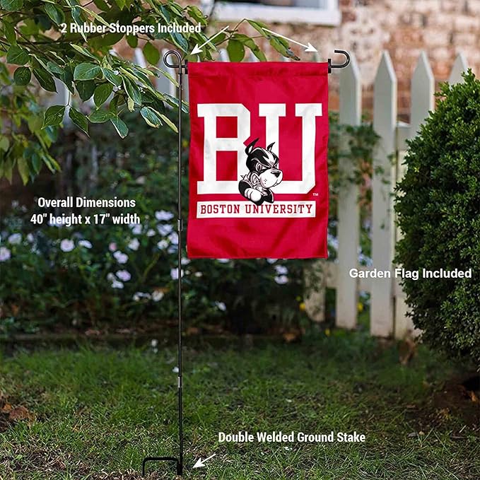College Flags & Banners Co. Boston Terriers Garden Flag with Pole Stand Holder
