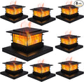 Dynaming 8 Pack Solar Flame Post Lights Outdoor, Solar Powered Fence Post Cap Lights, High Brightness Flickering Flame SMD LED Lighting Decor for Garden Deck Patio, 4x4, 5x5 or 6x6 Vinyl/Wooden Posts