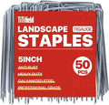 Landscape Staples 5 Inch 50 Pack,Garden Staples Galvanized Ground Stakes Anti-Rust Landscape Fabric Staples Garden Stakes for Irrigation Tubing, Fence, Weed Barrier, Ground Cover