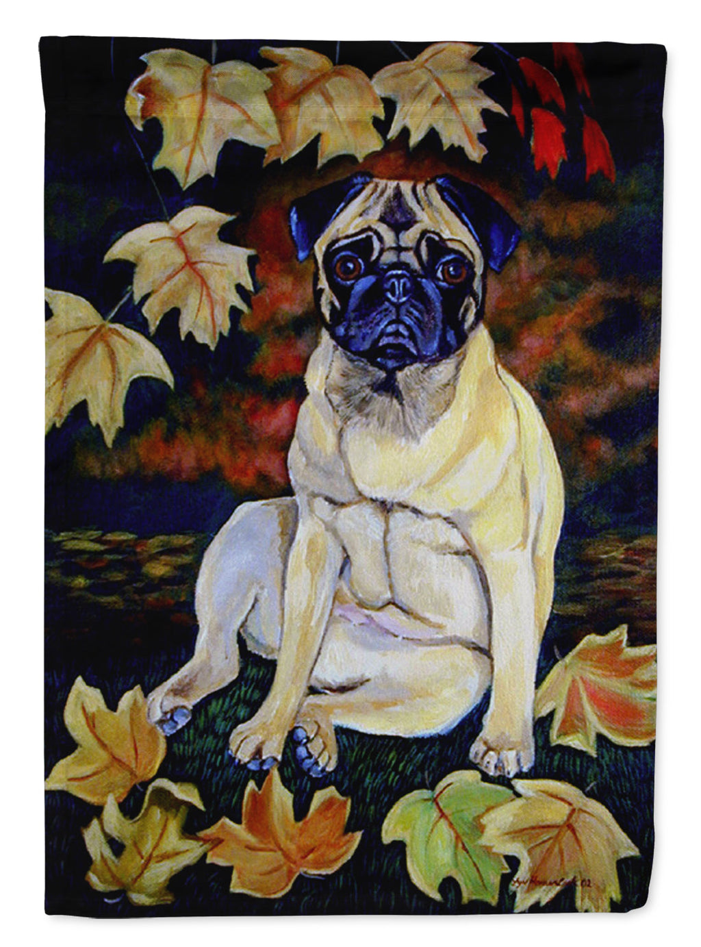 Old Fawn Pug in fall Garden Flag – Decorative Outdoor Yard Flag