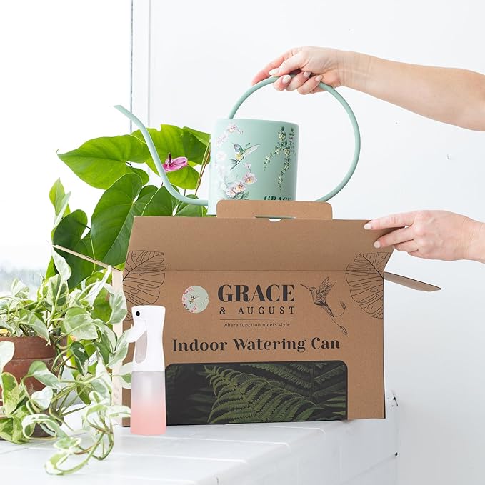 Watering Can for Indoor House Plants - Cute Decorative Metal Gardening Small Water Can for Houseplants & Flowers with Long Spout - 1.5L 51floz 0.4 Gallon (Hummingbird Sage)