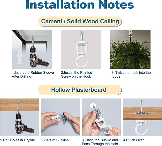Ceiling Hooks for Hanging Plants (4 PCS White),Heavy Duty Metal Plant Hooks, Screw in Hooks for Hanging Birdfeeders, Lamps, Planters, Outdoor Decorative Hooks up to 33 lbs