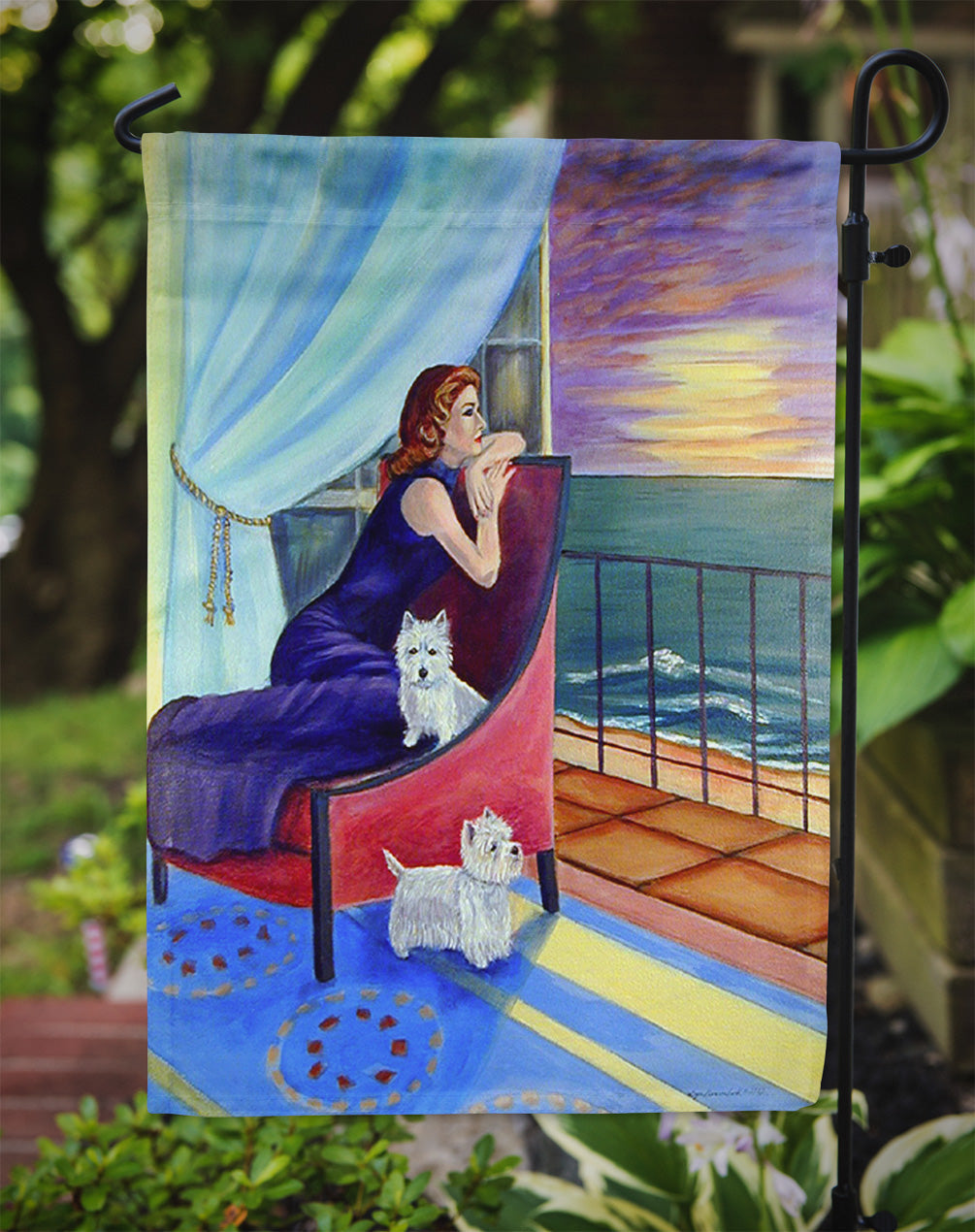 Lady with her Westie Garden Flag – Decorative Outdoor Yard Flag