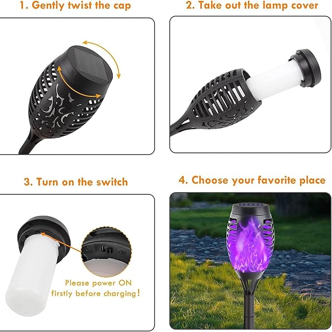 12-Pack Solar Lights Outdoor Waterproof,Halloween Decorations Solar Tiki Torches with Flickering Flame (Upgraded Super Bright),Halloween Solar Lights for Outside Patio Yard Porch Garden Decor （Purple）