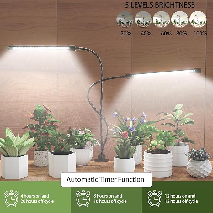[2024 Newest] Grow Light, 6500K Full Spectrum White Red Blue 84 LED Plant Lamp Clip-on Desk for Indoor Plants Growing, 5 Dimmable Levels & Timer Setting 4/8/12H