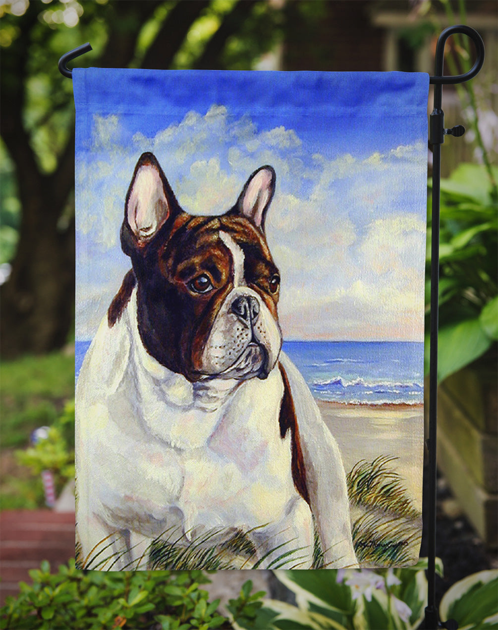 French Bulldog at the beach Garden Flag – Decorative Outdoor Yard Flag