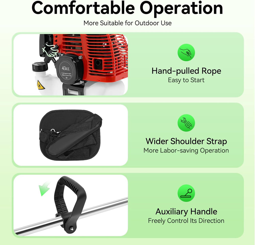 2 Stroke 43cc Gasoline Weed Trimmer Brush Cutter Lawn Edger Grass Weed Eater, Gas Weed Trimmer Gas Weedeaters Grass Trimmer Cordless Gasoline Power w/ 2 Blade Heads