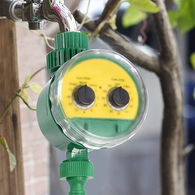 Automatic Irrigation Timer, Green ABS Multi Function Two Dial Automatic Electronic Watering Timer Garden Irrigation Controller for Roof Garden Balcony Villa Garden Outdoor Automatic Sprinkler System