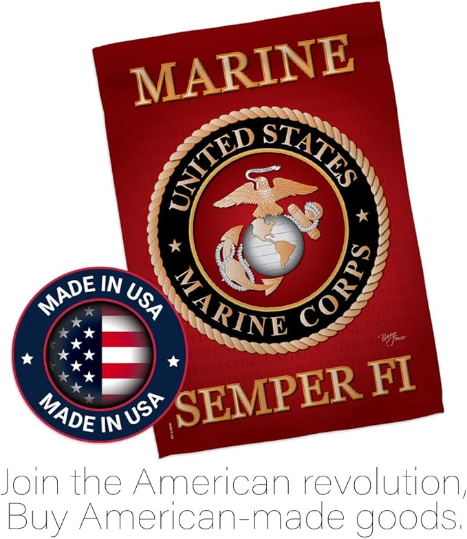 Marine Corps Garden Flag - Set Wall Hanger Armed Forces USMC Semper Fi United State American Military Veteran Retire Official - House Banner Small Yard Gift Double-Sided Made In USA 13 X 18.5