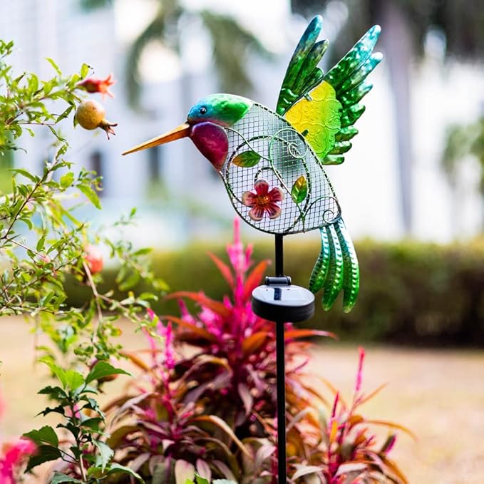 dreamysoul Outdoor Solar Garden Lights, Metal Hummingbird Garden Stake Lights for Outdoor Garden Patio Yard Pathway
