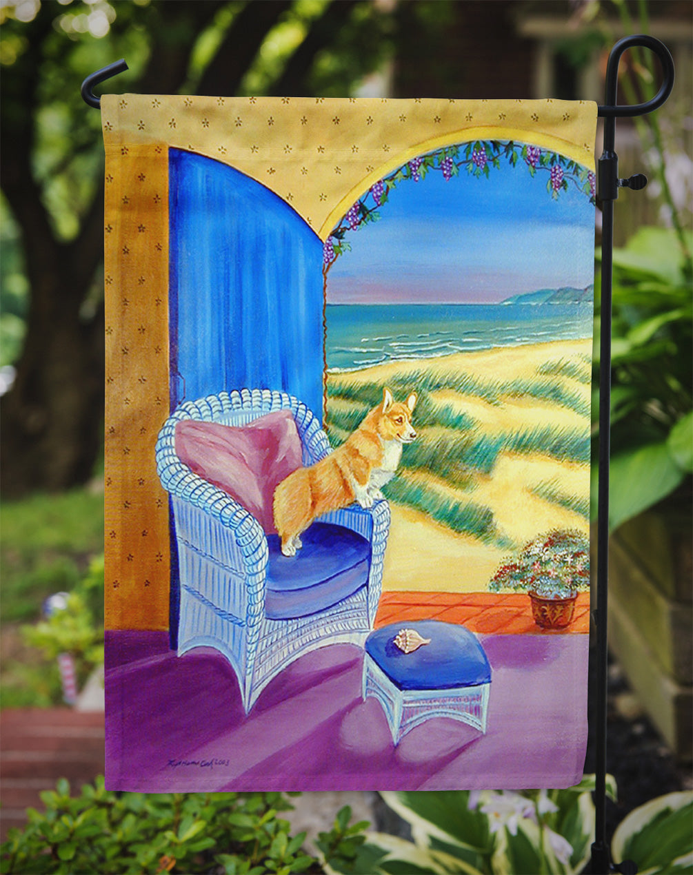 Pembroke Corgi room with a view Garden Flag – Decorative Outdoor Yard Flag