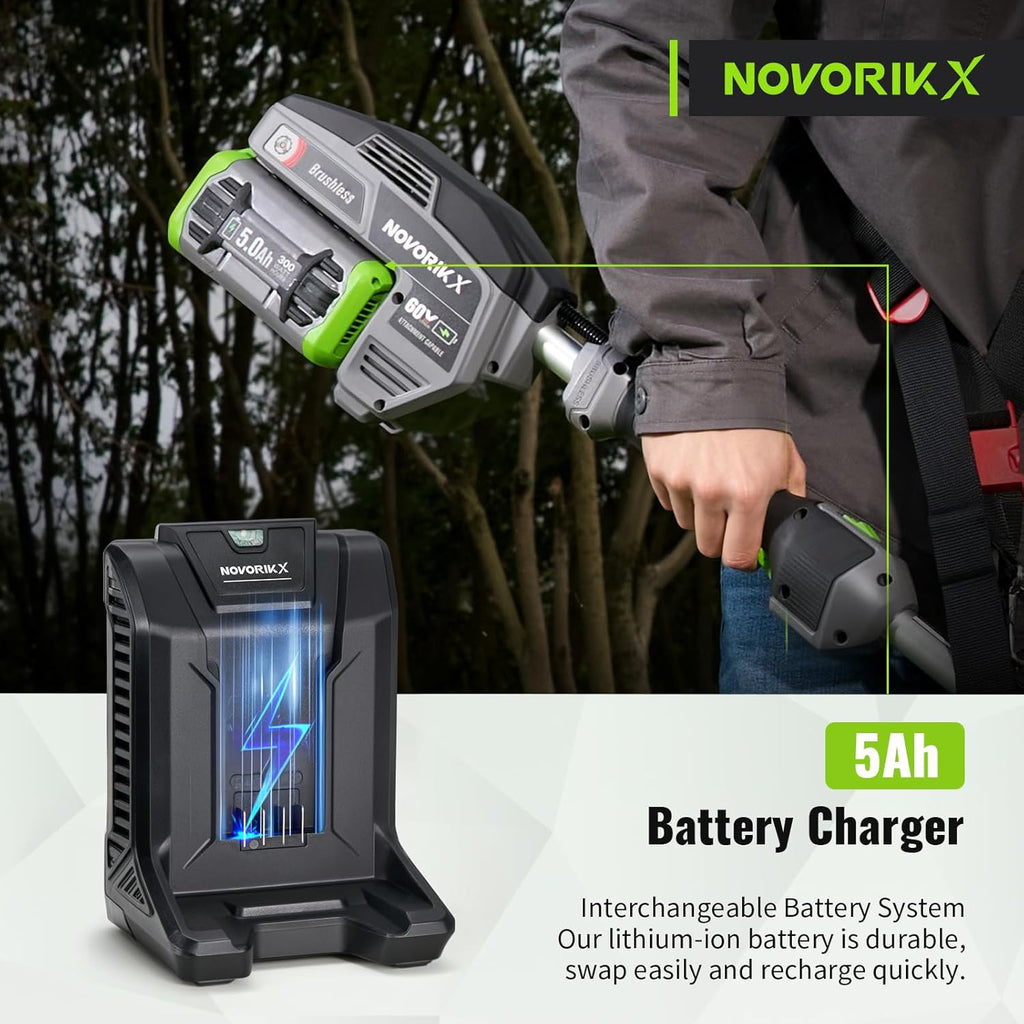60V Lithium Ion Cordless String Trimmer, 17 Inch Two Speed Brushless String Trimmer with 5.0Ah Battery and Charger