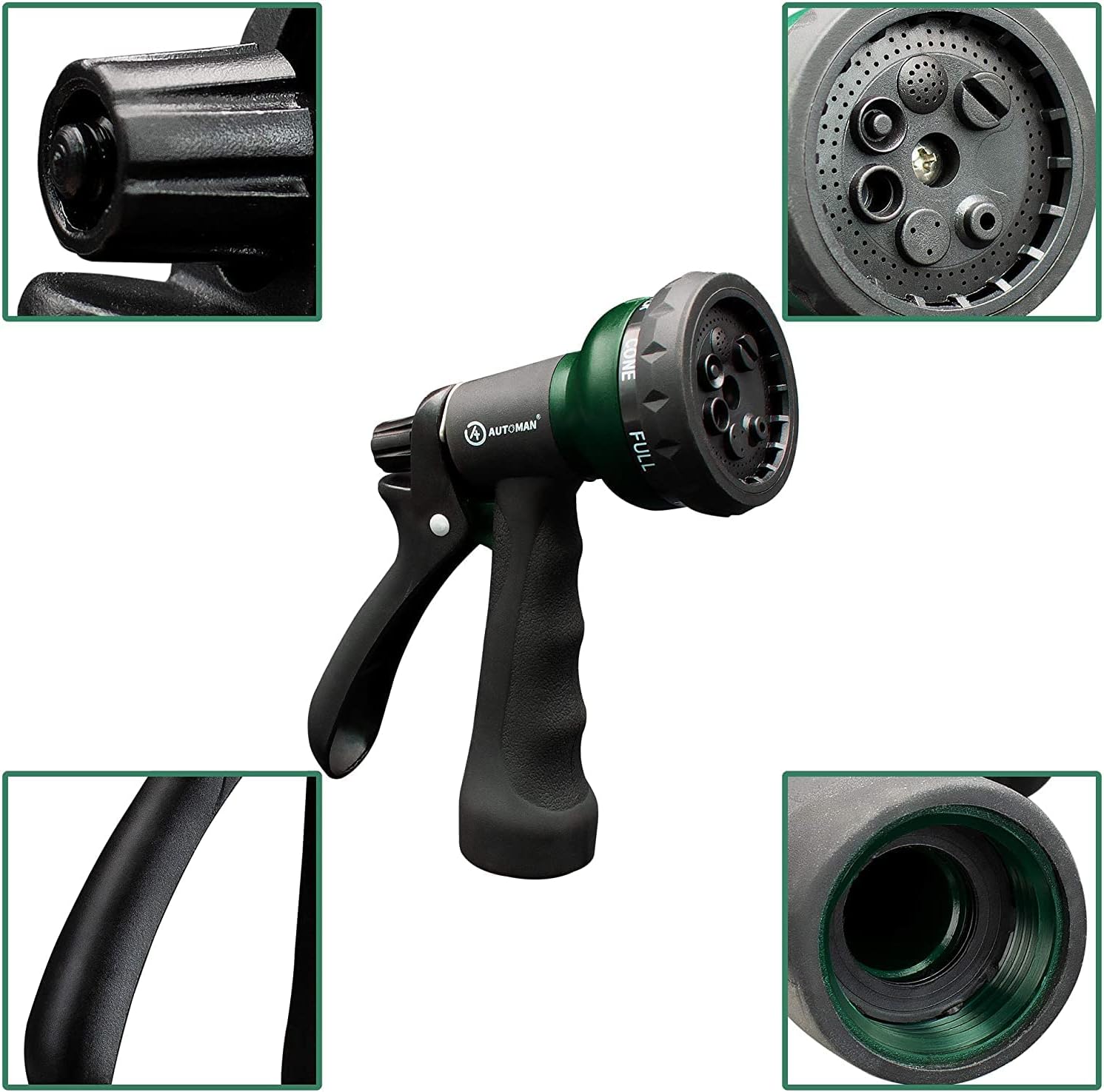 AUTOMAN Garden Hose Nozzle 2PK, ABS Water Spray Nozzle with 7 Adjustable Patterns, Slip Resistant for Watering Plants, Lawn, Garden, Washing Cars, Cleaning, Showering Pets & Outdoor Fun