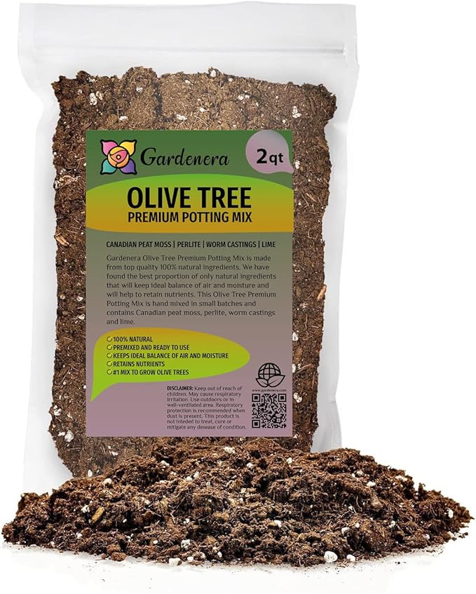Olive Tree Premium Potting Mix - Optimal Air, Moisture, and Nutrient Balance for Healthy Trees - 2 Quart