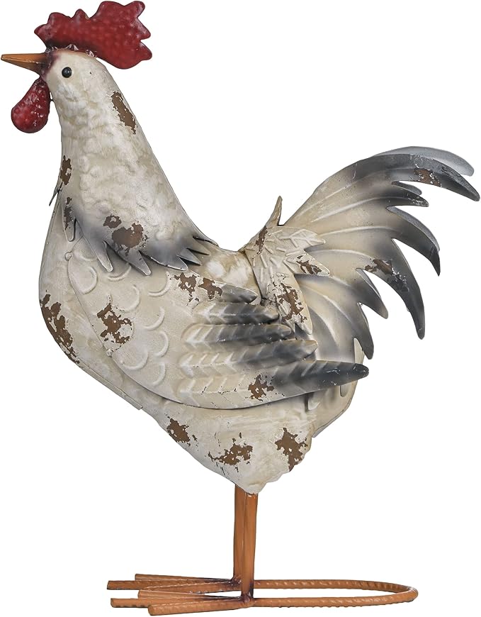 TERESA'S Collections Farmhouse Metal Rooster Garden Statues Decor, 15 Inch Rustic Outdoor Chicken Sculpture Figurines Yard Art for Farm Patio Lawn Kitchen Decorations,Spring Decor, Gift for Mom