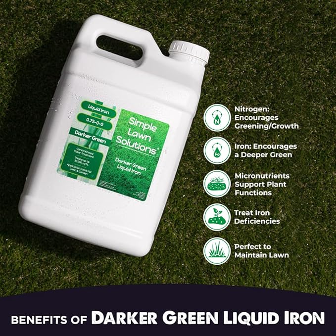 Simple Lawn Solutions - Liquid Iron Darker Green - Chelated Micronutrients - Concentrated Booster for Lawn, Indoor Plants and Outdoor Garden (2.5 Gallon)