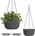 T4U 10 Inch Hanging Planters for Indoor Outdoor Plants, Hanging Plant Pot Pack of 2, Self Watering Hanging Pots with Drainage Hole & Plug & Chain with 3 Hooks for Garden Home Decor, Grey