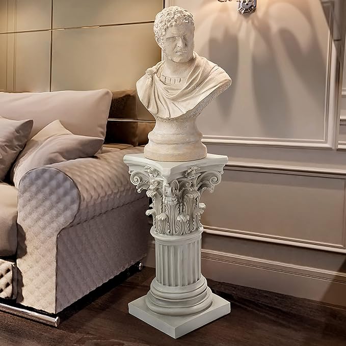 Design Toscano Corinthian Pedestal Column Plant Stand, Medium 29 Inch Tall, Cast Stone Resin, Antique Stone Finish