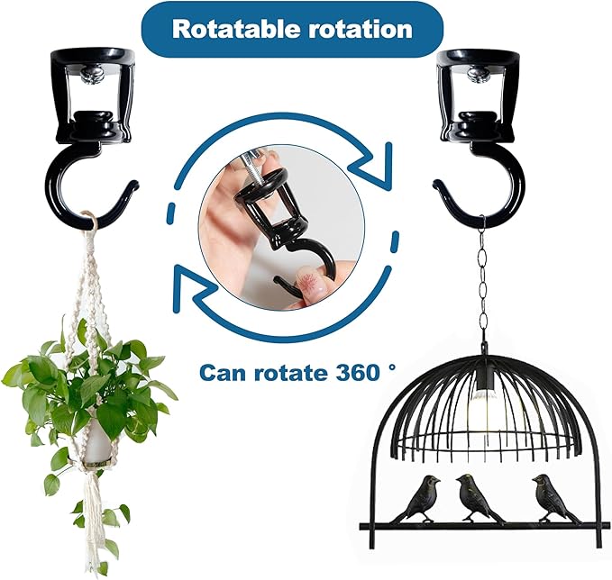 Ceiling Hooks for Hanging Plants (4 PCS Black),Heavy Duty Metal Plant Hooks, Screw in Hooks for Hanging Birdfeeders, Lamps, Planters, Outdoor Decorative Hooks up to 33 lbs