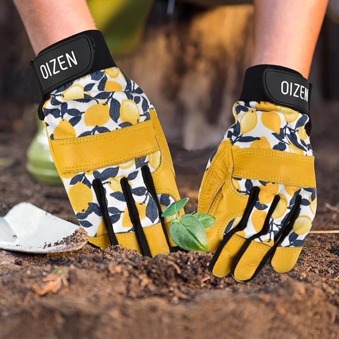 Cowhide Leather Thorn Proof & Puncture Resistant Gardening Gloves for Women and Men, Touchscreen Compatible Working Gloves for Weeding, Digging, Planting, Gardening Gifts for Women (Large)