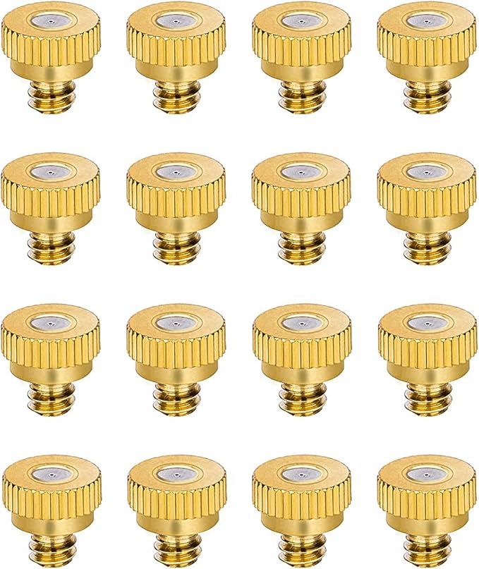 Aopin G 3/16 Brass Misting Nozzles 0.4mm / 0.015" Orifice Atomizing Mister Sprayer Nozzle Suitable For Outdoor Cooling,Garden Irrigation,Fountain, Crop Nutrient Injection, Greenhouse 16 Pcs