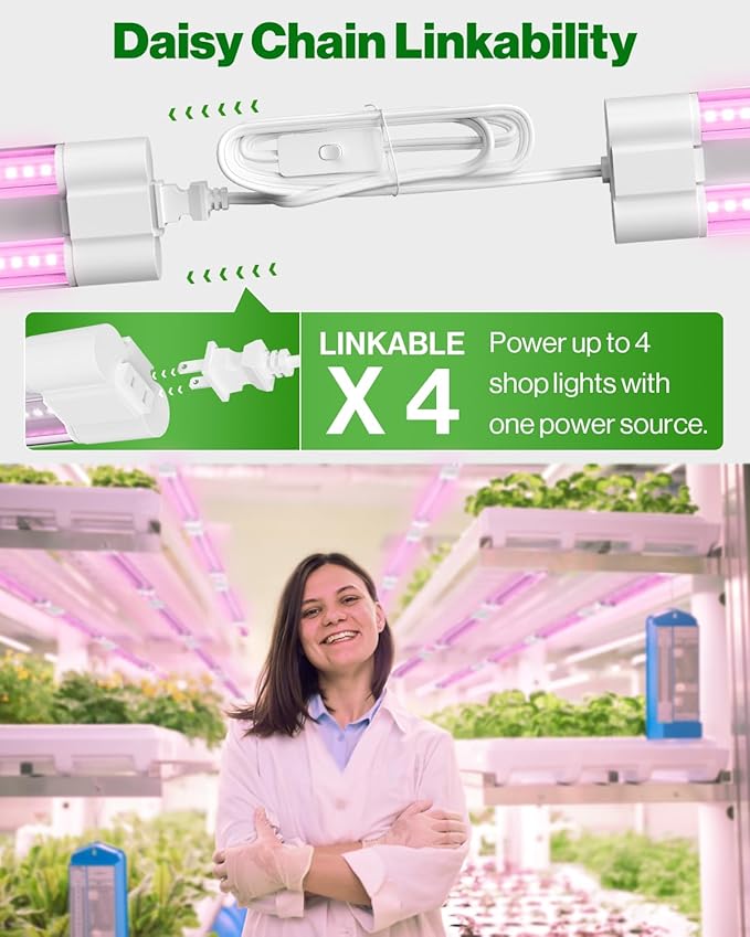 Sunco 3ft Grow Light LED, 30W, Full Spectrum, for Seed Starting, Seedling, Indoor Plants, Plug in Suspended Fixture, Link Up to 5, Inline Switch, UL/ETL 2 Pack