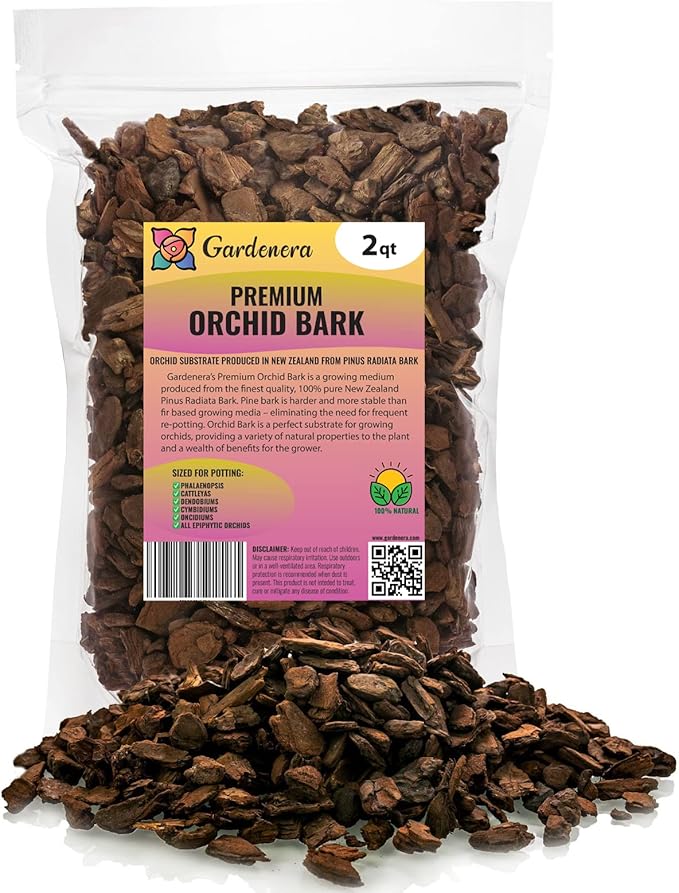 New Zealand Pinus Radiata Bark - Organic Hand Mixed New Zealand Orchiata Pine Bark for Orchids - Medium Chips 9-12mm - 2 Quart Bag