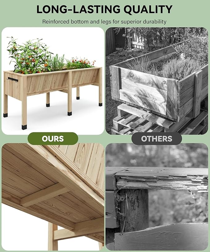 45x23x30 Inch Raised Garden Bed with Legs, 13.7In Depth Wooden Planter Box for Outdoor Growing Vegetables and Herbs, Elevated Garden Bed with Hooks for Backyard, Patio, Balcony