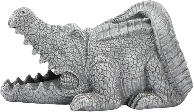 Elenon Crocodile Decorative Gutter Downspout Extension Statue, Gutter Guardian Rain Downspout Extender, Garden Splash Block Outdoor Sculpture for 3" × 4" Down Spouts Decor
