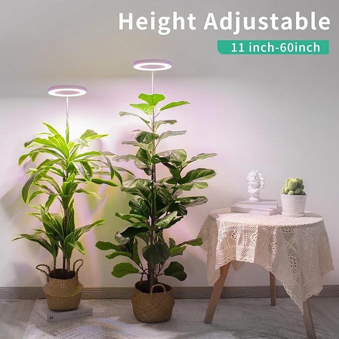 LORDEM Full Spectrum LED Grow Lights, Brightness Adjustable Plant Lamps with Auto On/Off Timer, Height Adjustable Growing Lights for Indoor Plants, Pack of 2
