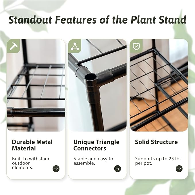 Plant Stand With Grow Light Indoor Outdoor Tall Wide Plant Shelf Metal Waterproof Black Plant Rack for Multiple Plant Holder Flower Pot Table 5 Tiers