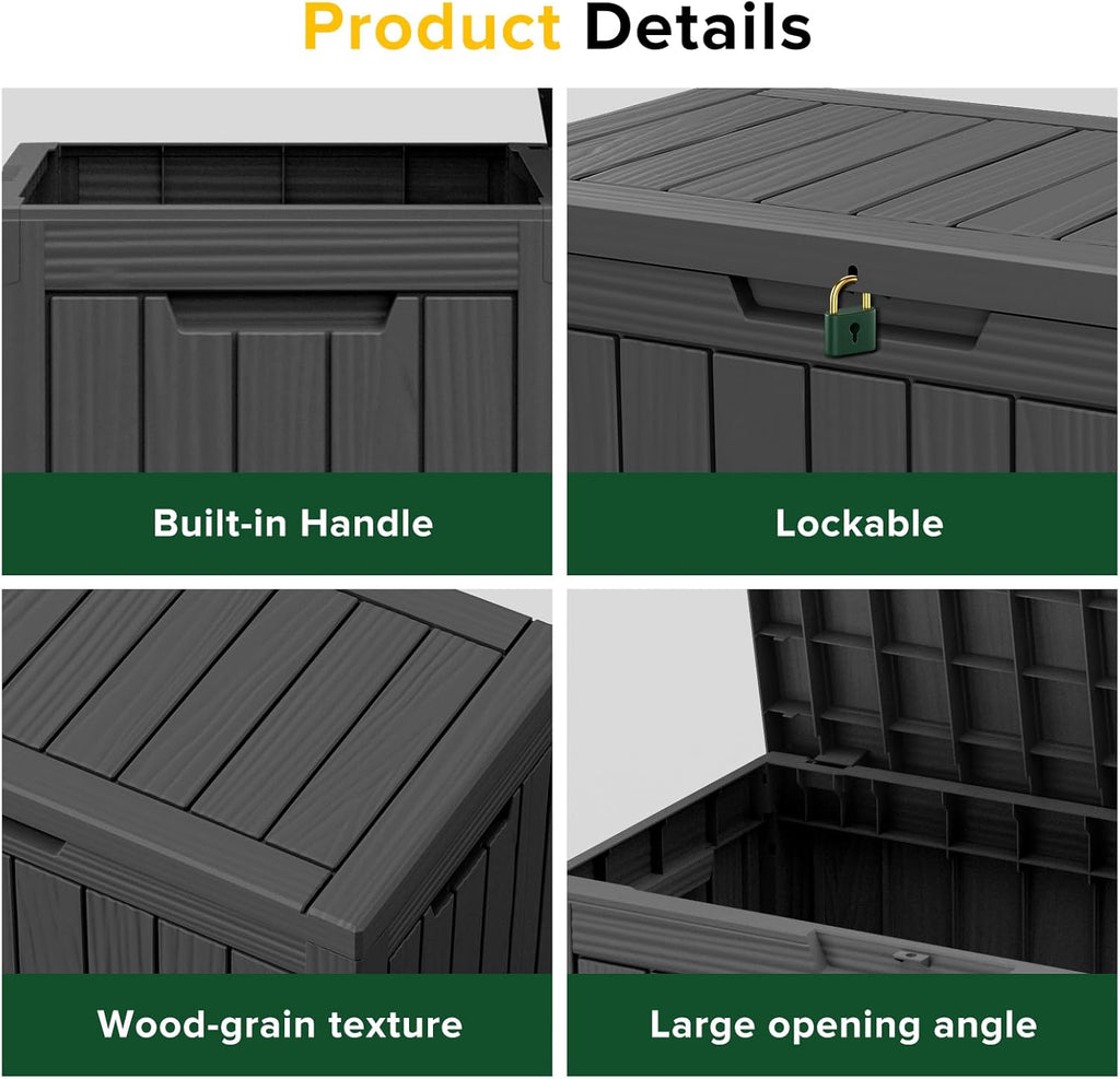 45 Gallon Waterproof Deck Box, Lockable Resin Storage Box for Patio Furniture Cushions, Garden Tools & Outdoor Delivery - Black, Easy Assembly, Multipurpose Patio Seat Bench