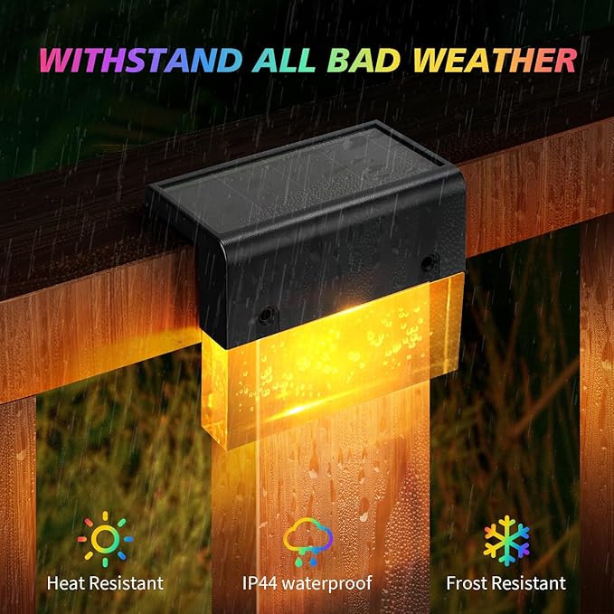 6 Pack Solar Fence Lights, 2 Lighting Modes Step Lights Outdoor, Acrylic Bubbles LED Super Bright Waterproof Solar Deck Light for Outside Stair Fence Step Pool Backyard Decor (Warm White/7 Color)