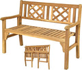 Tangkula Folding Outdoor Wood Garden Bench, Foldable Acacia Wood Patio Bench with Wide Curved Armrest & Backrest, Outside 2-Person Loveseat Chair for Entryway, Yard, Deck, Balcony & Park
