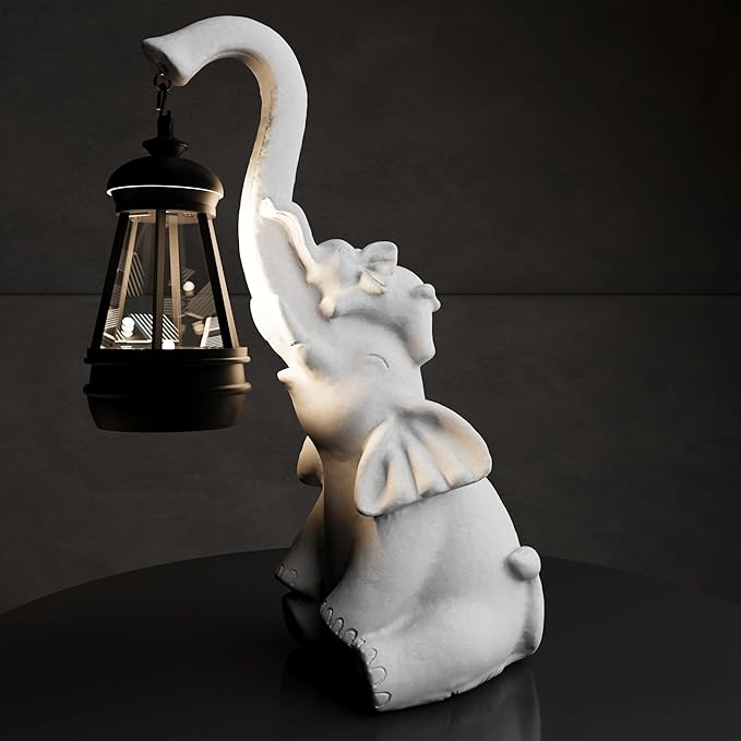 Statue Decoration, Figurine, Lawn Statue, Sculpture Ornament, Animal Figurine - Elephant Resin Statue with Lantern (Trunk)