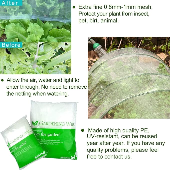 8x50Ft Mosquito Bug Insect Bird Fine Mesh Net Barrier Hunting Blind Garden Screen Netting for Protect Your Plant Fruits Flower