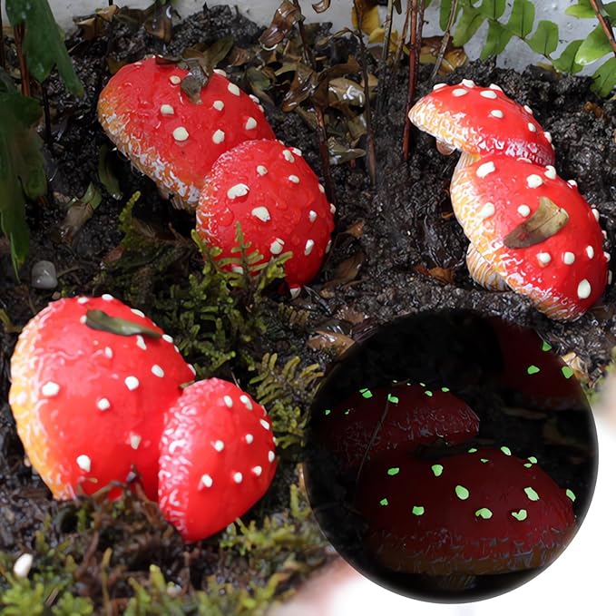 OwMell Glow in The Dark Mushroom Tree Hugger, Set of 3 Mushroom Decor Decorations for Garden Yard, Mushroom Tree Decorations Outdoor, Mushroom Statue Figurines, Fairy Garden Decor Accessories