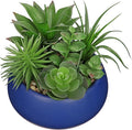 Fake Plants Artificial Succulents in Pots Faux Succulent Arrangement Potted Plant in Blue Ceramic Planter Bowl for Home Decor Office Desk Bathroom Shelf Living Room Indoor Decorations