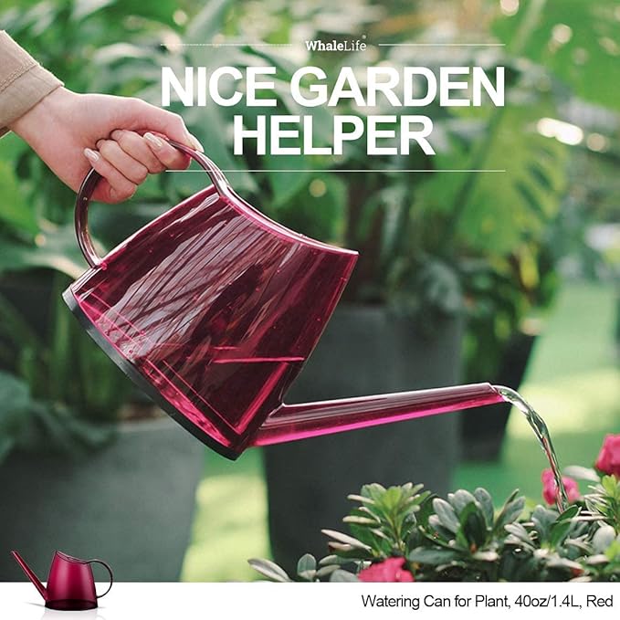 WhaleLife Indoor Watering Can for House Bonsai Plants (1.4L, Red)