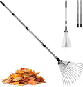 2 Pack Garden Rake for Leaves,Heavy Duty Metal Adjustable Leaf Rake for Lawns,Long Handle 33"-69" with Expandable Head 8"-15",Garden Tools for Yard Lawn Shrub Garden Beds