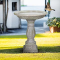SunJet 23.8 Inch High Concrete Bird Bath with Carved Pedestal – Birdbath Sturdy & Elegant Design, Stone-Like Texture, Attracts Birds and Enhances Garden, Patio, Yard, Lawn Decor