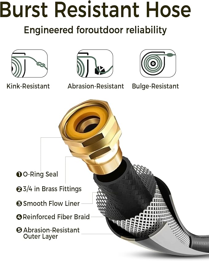 Retractable Garden Hose Reel 5/8 in x 100 ft Upgraded UV Resistant Heavy Duty Automatic Hose Reel Wall Mount 3/4 in Brass Fitting 9 Pattern Nozzle Any Length Lock Slow Retraction