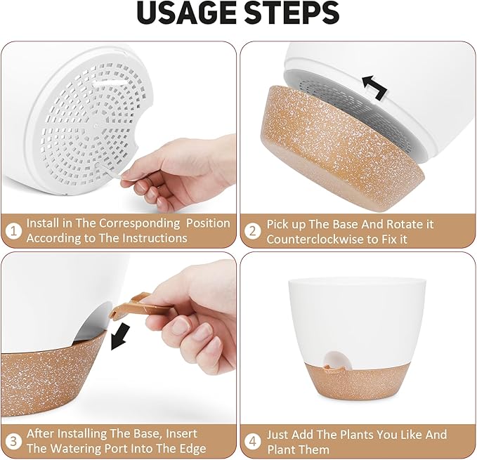12 Inch Large Self Watering Plant Pot Set, Flower Pots with Multi-Mesh Drainage Holes and Saucer, Suitable for Indoor and Outdoor Garden Plants, White.